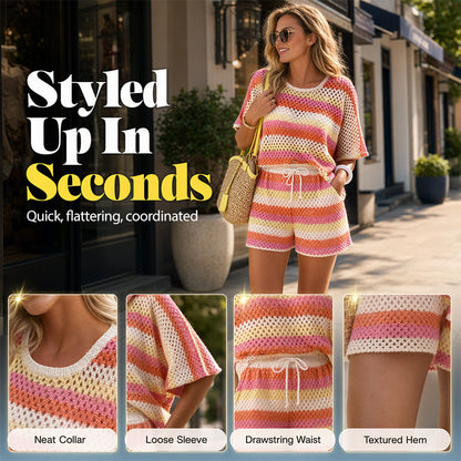 ⏳Offre limitée à -50 %⏰Ensemble de détente rayé colorblock pour femme👚🩳