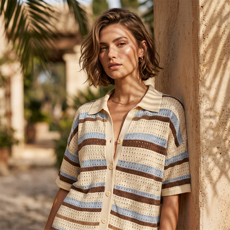 ⏳Offre limitée à -50 %⏰Ensemble de détente rayé colorblock pour femme👚🩳