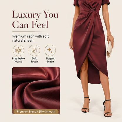 🔥Nouveautés et offres spéciales - Robe portefeuille asymétrique à col en V et manches courtes pour femme