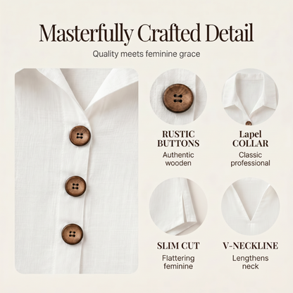 👔 Haut Sans Manches Femme Col Chemise en Tissu Lin Coton avec Boutons Bois – Blouse Décontractée Respirante Été