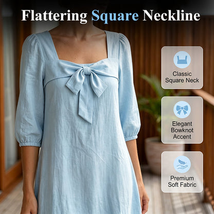 Robe midi décontractée unie, avec un nœud élégant et un décolleté carré