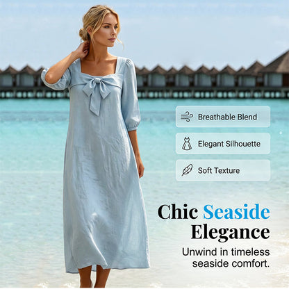 Robe midi décontractée unie, avec un nœud élégant et un décolleté carré