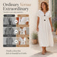 🌿 Robe midi d'été à col en V et boutons décoratifs – Tissu en lin léger, manches courtes évasées – Une élégance simple pour la femme qui a du goût ✨