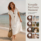 🌿 Robe midi d'été à col en V et boutons décoratifs – Tissu en lin léger, manches courtes évasées – Une élégance simple pour la femme qui a du goût ✨