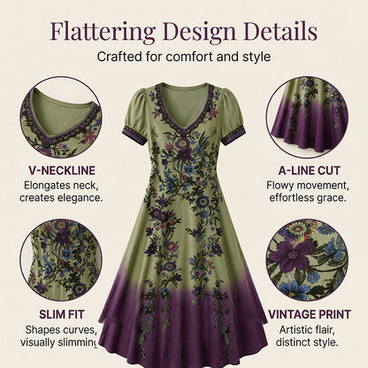 🔥Nouveautés et offres spéciales - Robe longue vintage à fleurs et col en V pour femme