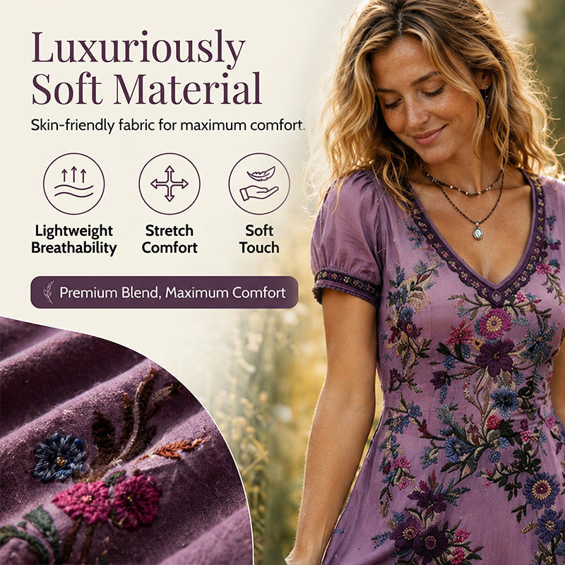🔥Nouveautés et offres spéciales - Robe longue vintage à fleurs et col en V pour femme