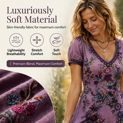 🔥Nouveautés et offres spéciales - Robe longue vintage à fleurs et col en V pour femme