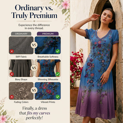 🔥Nouveautés et offres spéciales - Robe longue vintage à fleurs et col en V pour femme