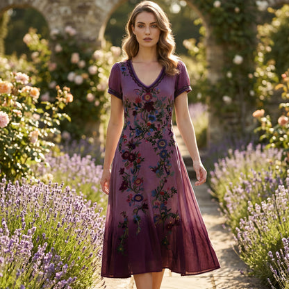 🔥Nouveautés et offres spéciales - Robe longue vintage à fleurs et col en V pour femme