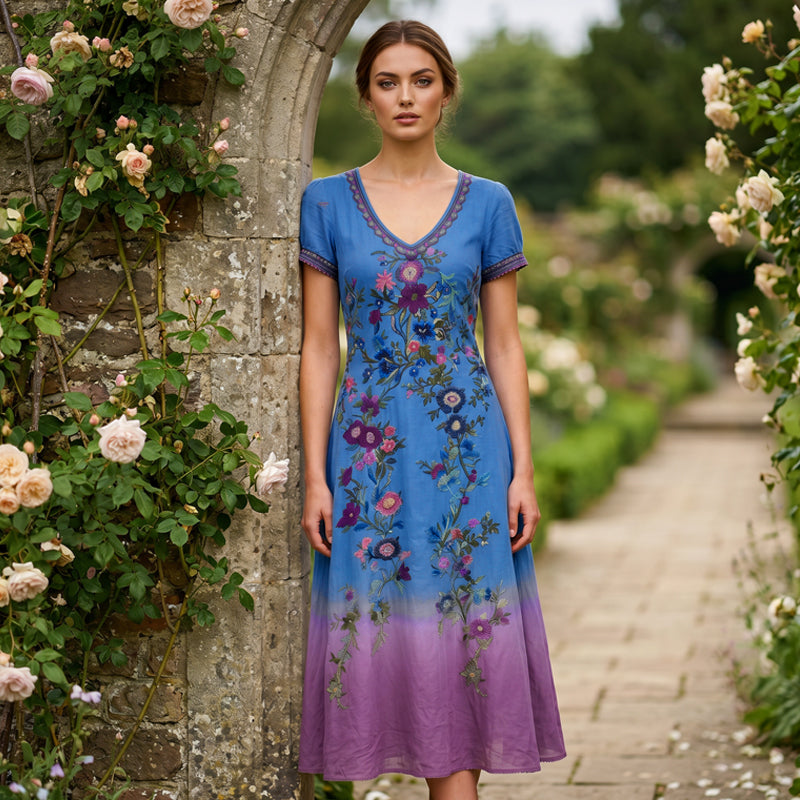 🔥Nouveautés et offres spéciales - Robe longue vintage à fleurs et col en V pour femme