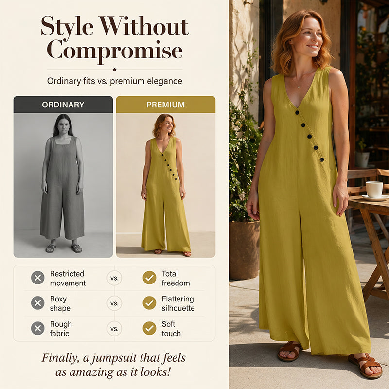 Combinaison sans manches à col en V et poches pour femme