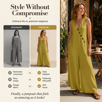 Combinaison sans manches à col en V et poches pour femme