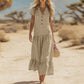 Robe longue fluide à boutons et col en V pour femme