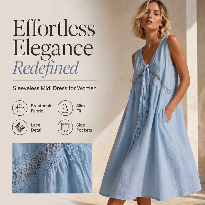 Robe sans manches à encolure en V et bordure en dentelle pour femme