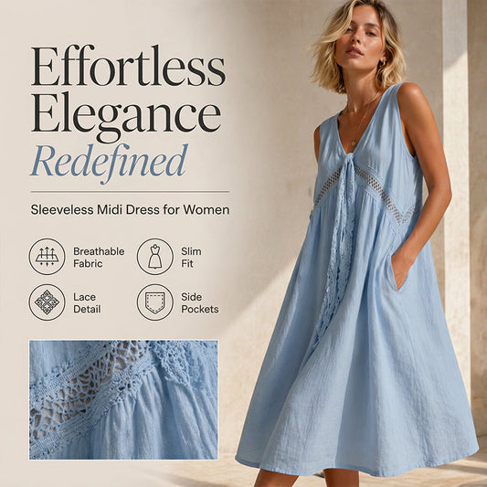 Robe sans manches à encolure en V et bordure en dentelle pour femme