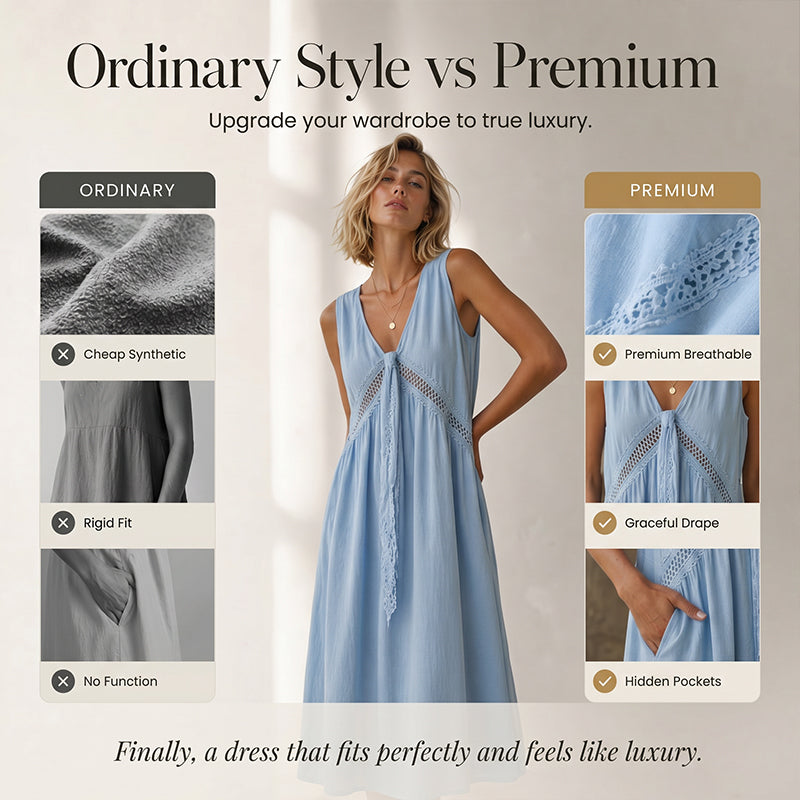 Robe sans manches à encolure en V et bordure en dentelle pour femme