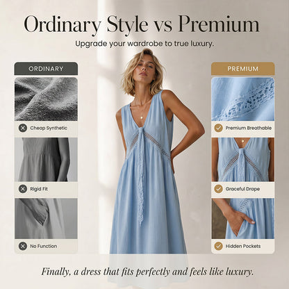 Robe sans manches à encolure en V et bordure en dentelle pour femme