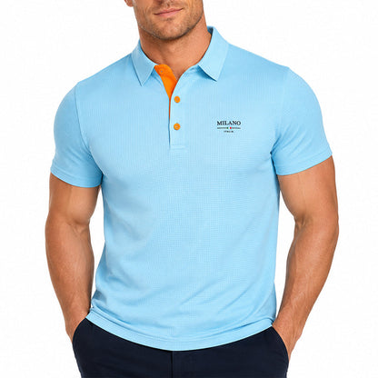🎉 SOLDES 2026 – PLUS DE 15 000 VENDUS ! 🎉 👕 T-shirt Homme à Manches Courtes Respirant – Tissu Extensible Premium, Col Structuré & Patte de Bouton Contrastée – Confort et Style au Quotidien ✨💙