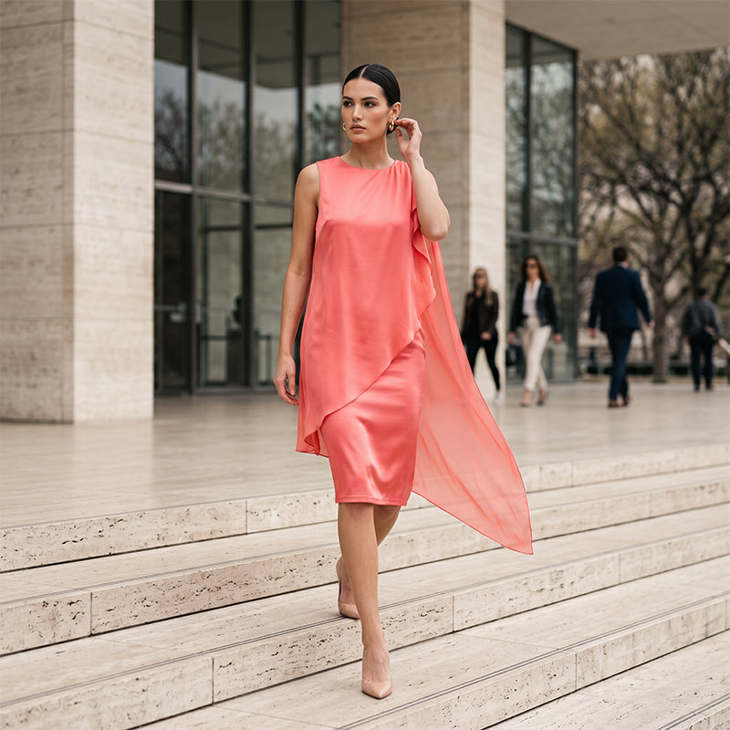 Robe sans manches à col rond et ourlet asymétrique pour femme