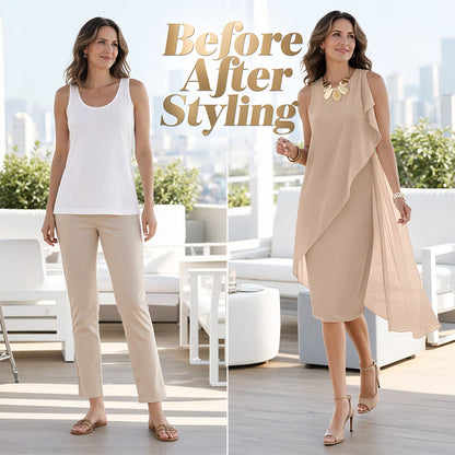 Robe sans manches à col rond et ourlet asymétrique pour femme