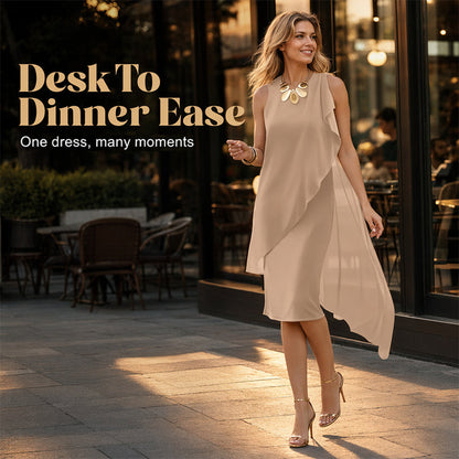 Robe sans manches à col rond et ourlet asymétrique pour femme