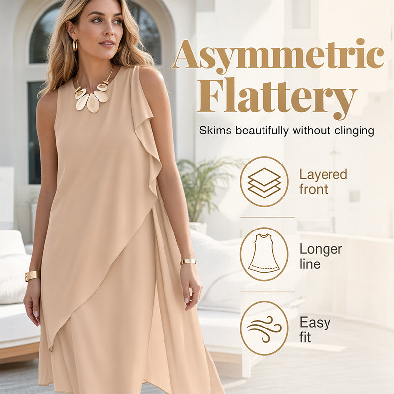 Robe sans manches à col rond et ourlet asymétrique pour femme