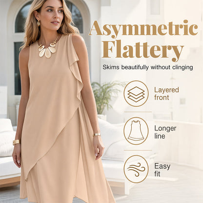 Robe sans manches à col rond et ourlet asymétrique pour femme