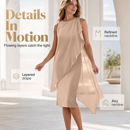 Robe sans manches à col rond et ourlet asymétrique pour femme