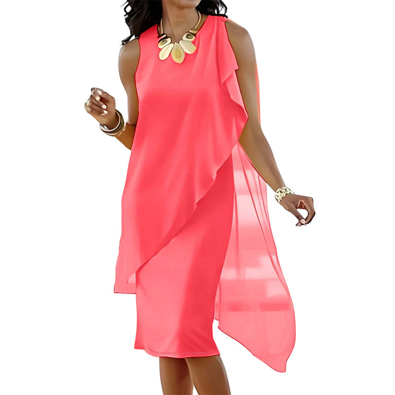 Robe sans manches à col rond et ourlet asymétrique pour femme