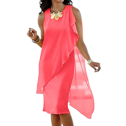 Robe sans manches à col rond et ourlet asymétrique pour femme