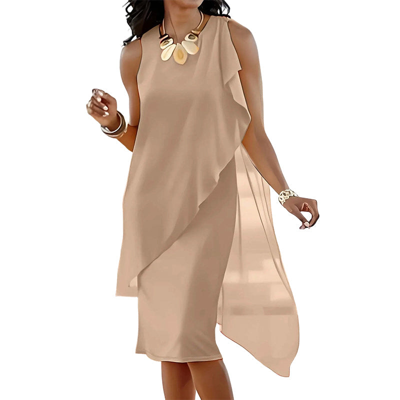 Robe sans manches à col rond et ourlet asymétrique pour femme