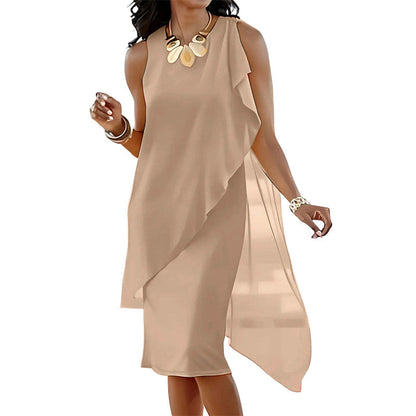 Robe sans manches à col rond et ourlet asymétrique pour femme