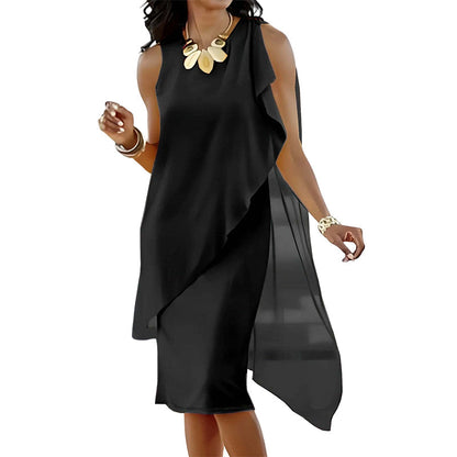 Robe sans manches à col rond et ourlet asymétrique pour femme