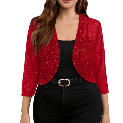 Gilet ouvert en maille scintillante pour femme