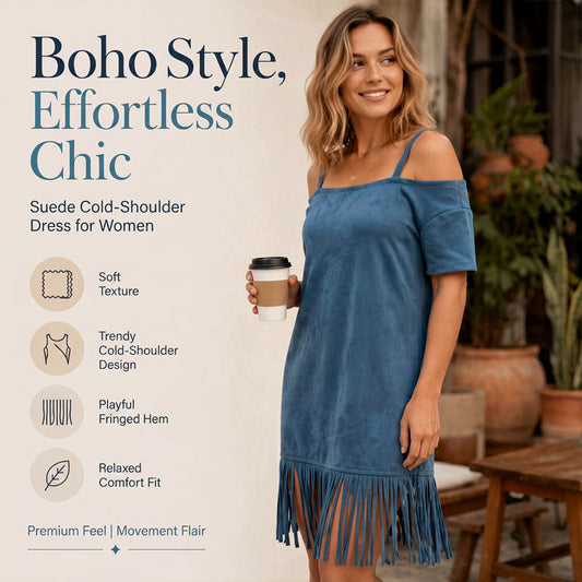 👗 Robe Femme Épaules Dénudées à Bretelles avec Franges🌼🔥-49% Robe à épaules dénudées avec franges, style bohème tendance pour toutes vos sorties
