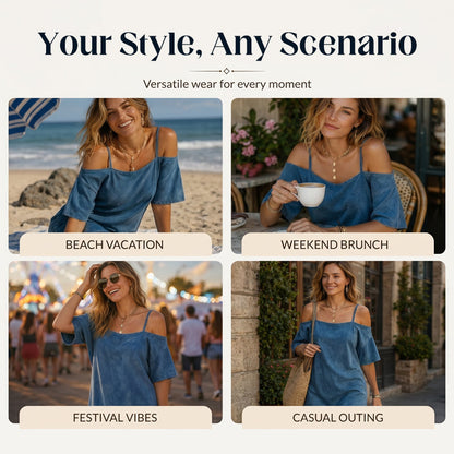 👗 Robe Femme Épaules Dénudées à Bretelles avec Franges🌼🔥-49% Robe à épaules dénudées avec franges, style bohème tendance pour toutes vos sorties