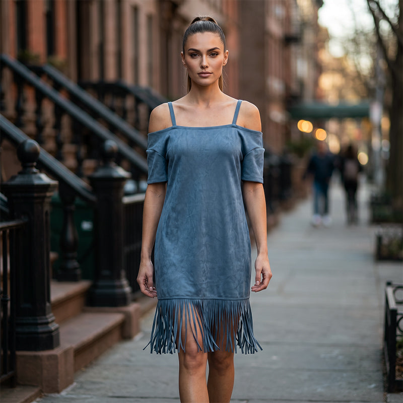 👗 Robe Femme Épaules Dénudées à Bretelles avec Franges🌼🔥-49% Robe à épaules dénudées avec franges, style bohème tendance pour toutes vos sorties