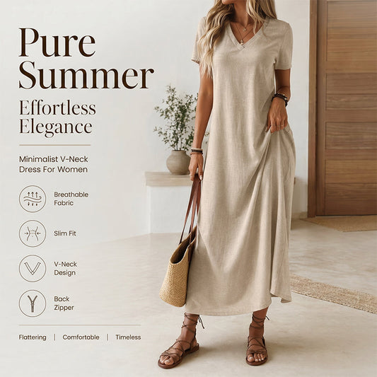 ⌛Offre à durée limitée – Robe longue à manches courtes et col en V pour femme