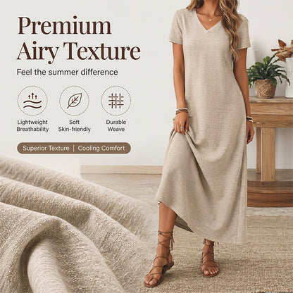 ⌛Offre à durée limitée – Robe longue à manches courtes et col en V pour femme