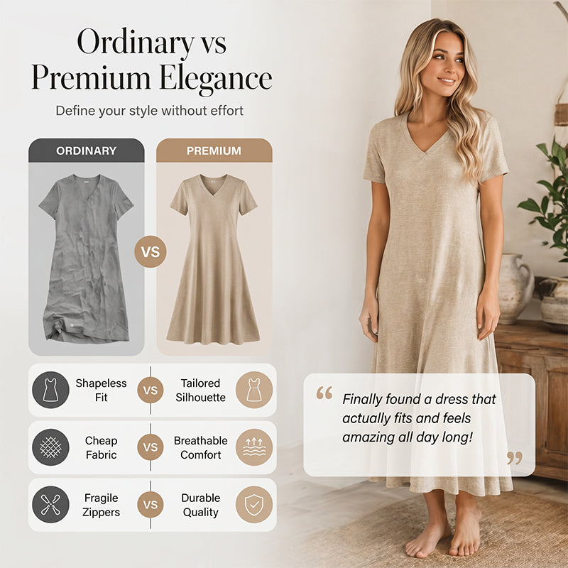 ⌛Offre à durée limitée – Robe longue à manches courtes et col en V pour femme