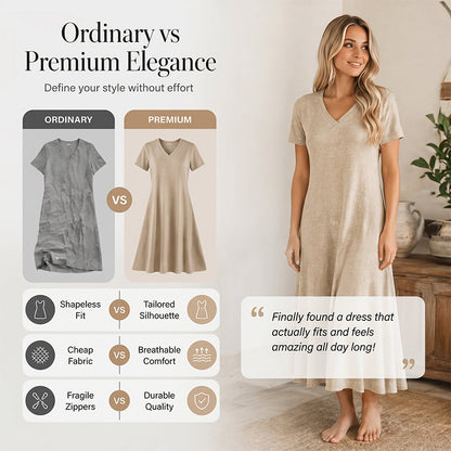 ⌛Offre à durée limitée – Robe longue à manches courtes et col en V pour femme