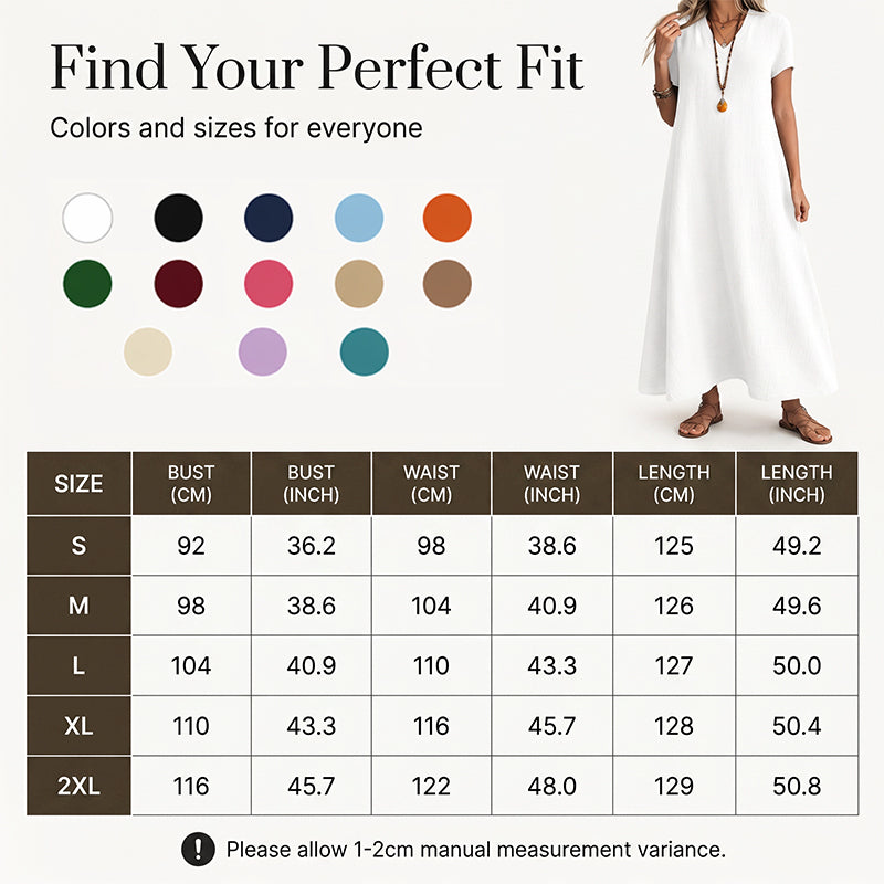 ⌛Offre à durée limitée – Robe longue à manches courtes et col en V pour femme