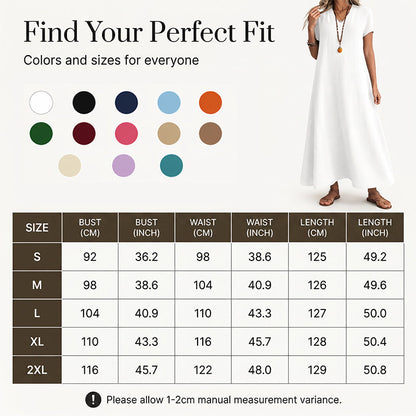 ⌛Offre à durée limitée – Robe longue à manches courtes et col en V pour femme