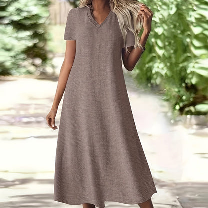 ⌛Offre à durée limitée – Robe longue à manches courtes et col en V pour femme