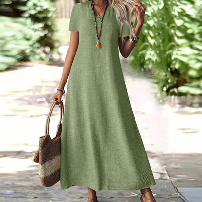 ⌛Offre à durée limitée – Robe longue à manches courtes et col en V pour femme