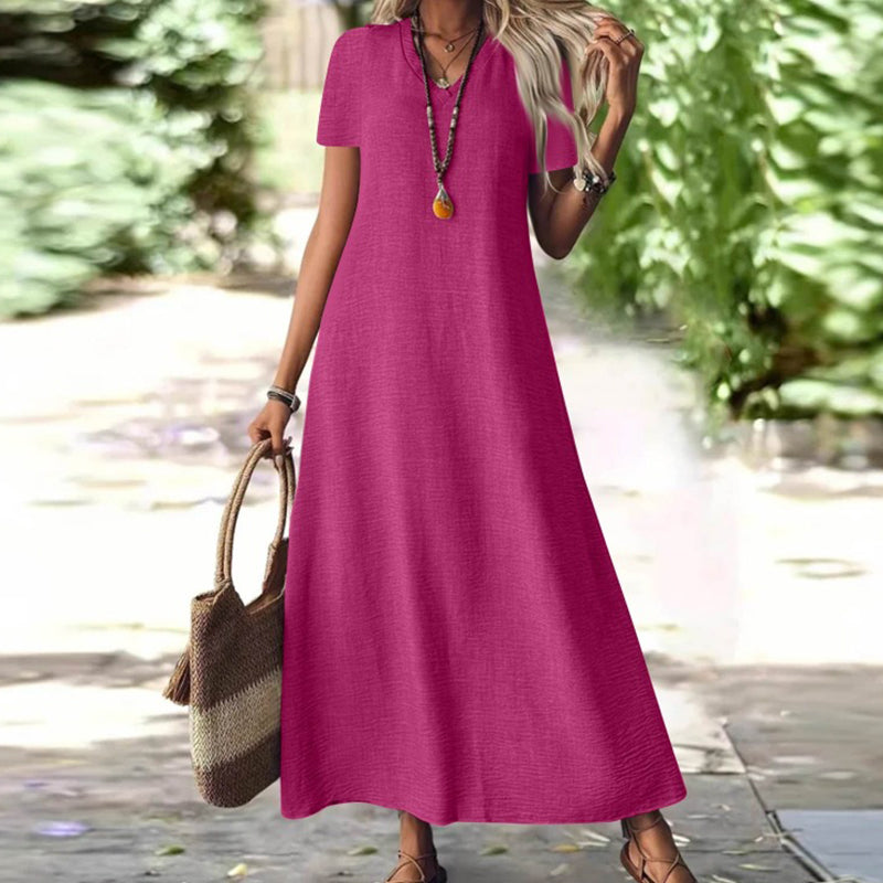 ⌛Offre à durée limitée – Robe longue à manches courtes et col en V pour femme