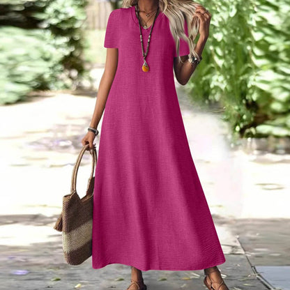 ⌛Offre à durée limitée – Robe longue à manches courtes et col en V pour femme