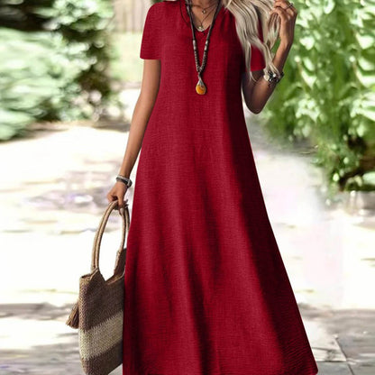 ⌛Offre à durée limitée – Robe longue à manches courtes et col en V pour femme