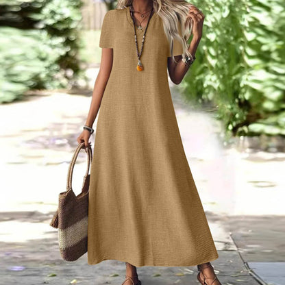 ⌛Offre à durée limitée – Robe longue à manches courtes et col en V pour femme