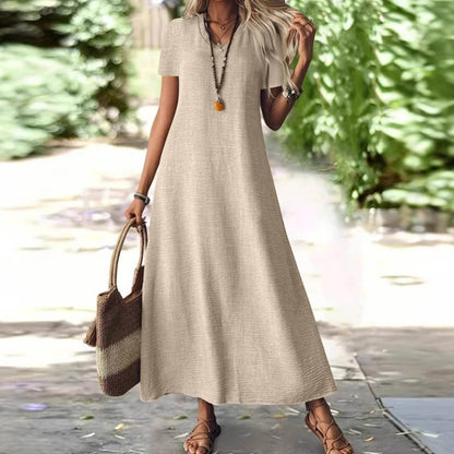 ⌛Offre à durée limitée – Robe longue à manches courtes et col en V pour femme